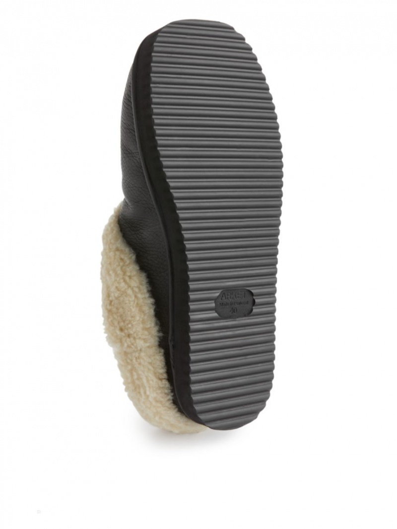 Papuci Arket Piele Pile Dama Negrii Albi | Romania-QBWF38406
