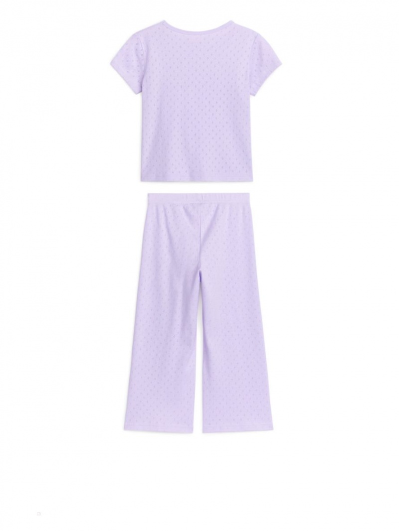 Pijama Arket Pointelle Pyjama Set Fete Violet | Romania-ZVHL68521