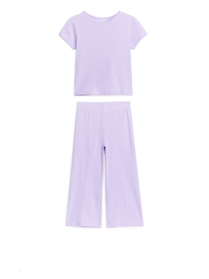 Pijama Arket Pointelle Pyjama Set Fete Violet | Romania-ZVHL68521