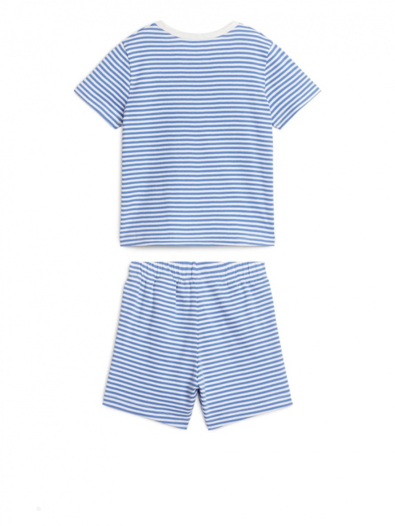 Pijama Arket Scurte Jersey Pyjama Set Fete Albastri Albi | Romania-OMCG73296