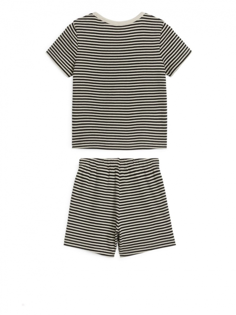 Pijama Arket Scurte Jersey Pyjama Set Fete Bej Deschis Negrii | Romania-XKFU07186