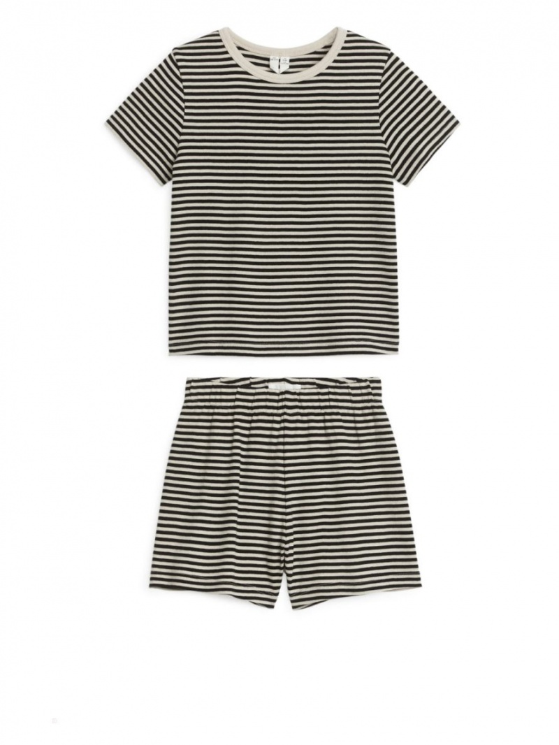 Pijama Arket Scurte Jersey Pyjama Set Fete Bej Deschis Negrii | Romania-XKFU07186