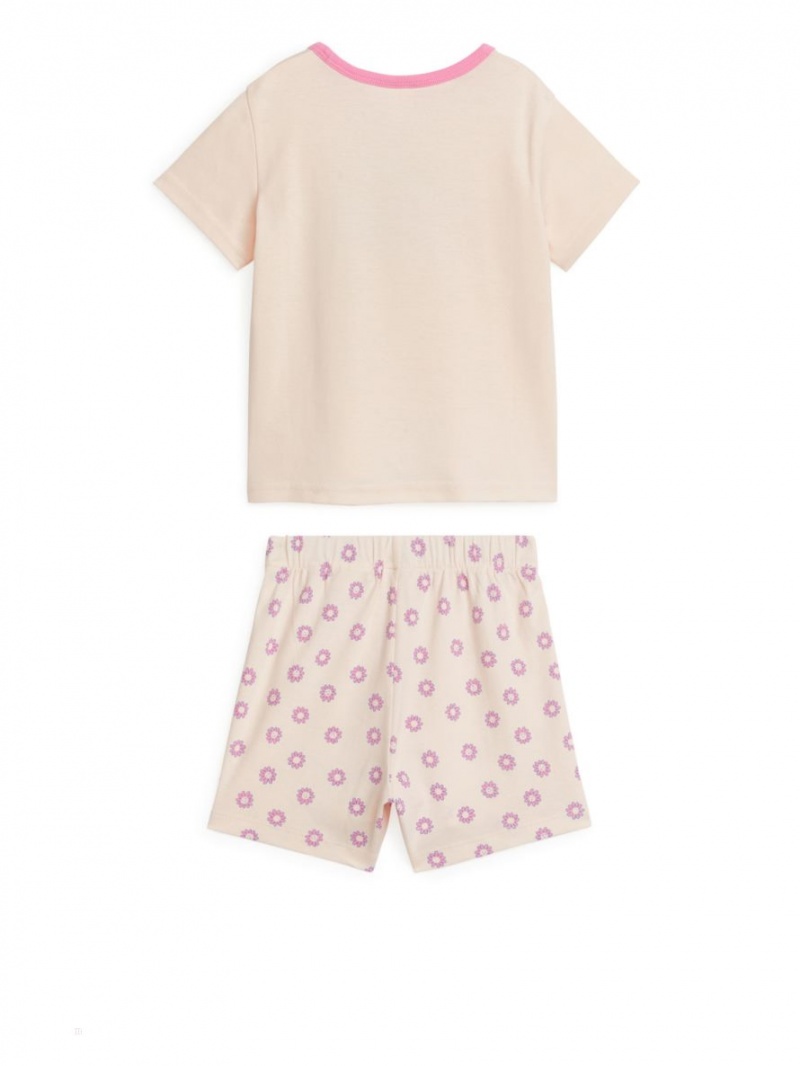 Pijama Arket Scurte Jersey Pyjama Set Fete Portocalii Deschis Flori | Romania-KUBO21709