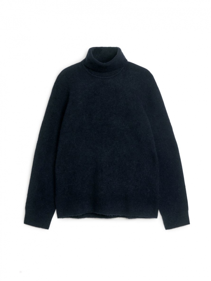 Pulover Arket Alpaca-Merino Roll-Neck Barbati Albastri Inchis | Romania-COHI69305