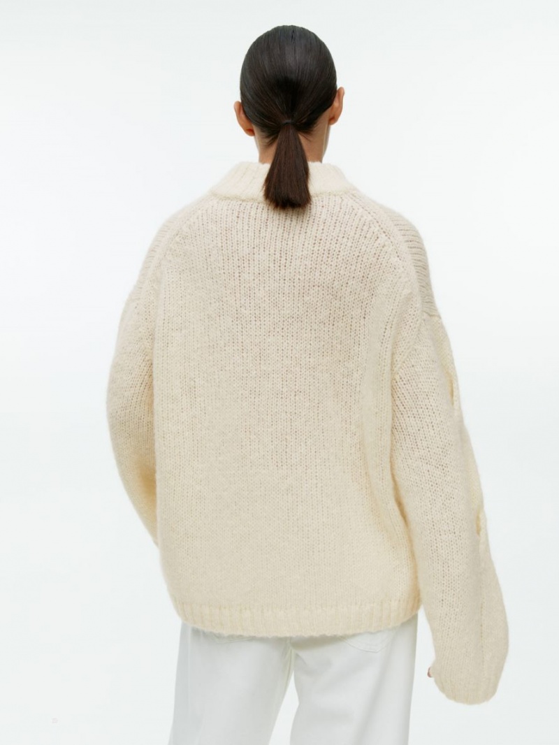 Pulover Arket Cable-Knit Alpaca Dama Albi | Romania-EOCR06348
