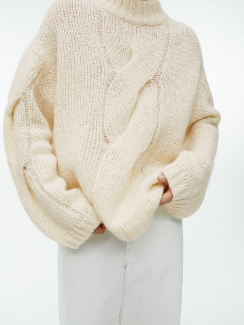 Pulover Arket Cable-Knit Alpaca Dama Albi | Romania-EOCR06348