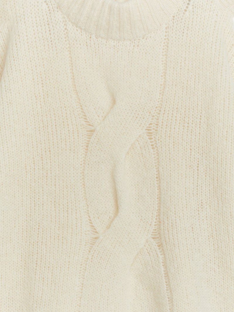 Pulover Arket Cable-Knit Alpaca Dama Albi | Romania-EOCR06348