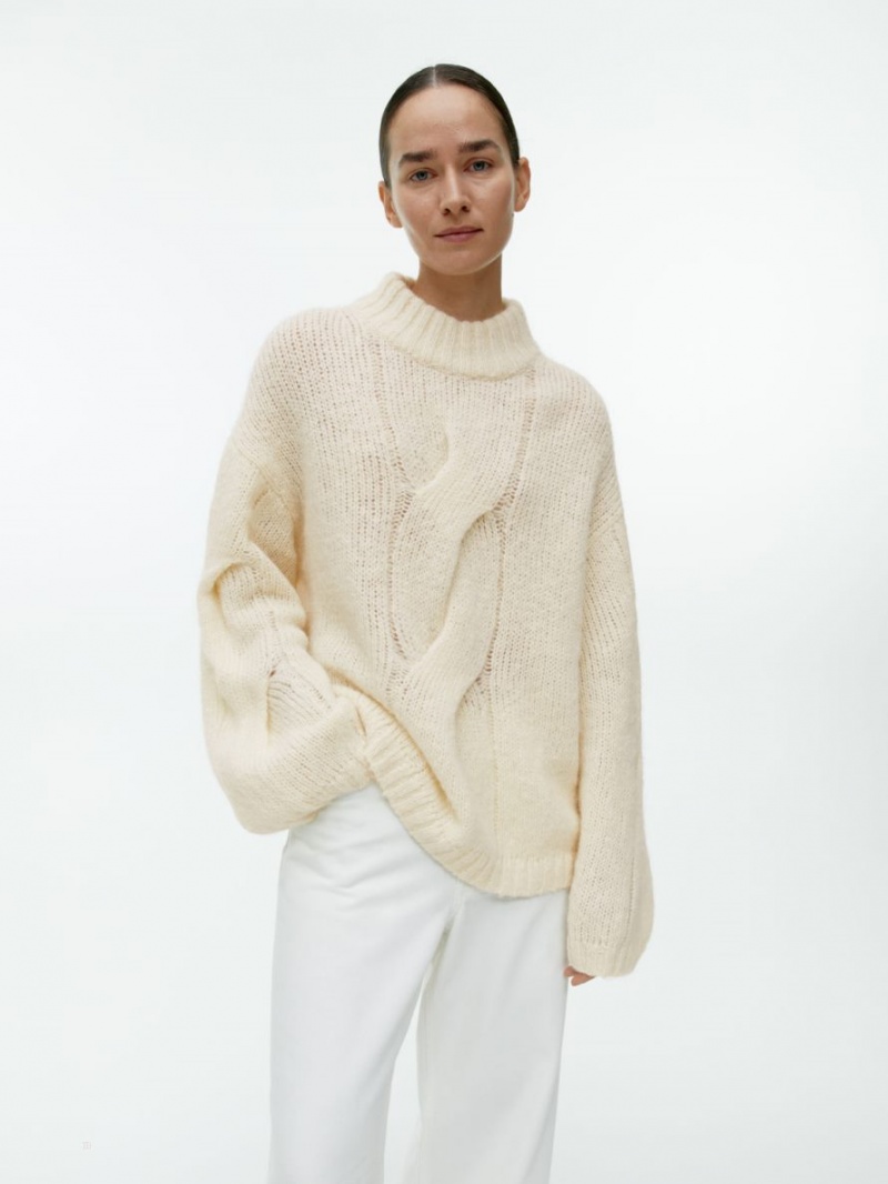 Pulover Arket Cable-Knit Alpaca Dama Albi | Romania-EOCR06348