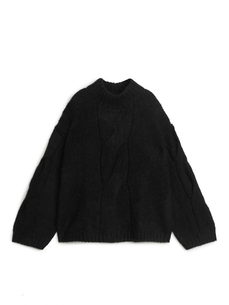 Pulover Arket Cable-Knit Alpaca Dama Negrii | Romania-OEHG27153