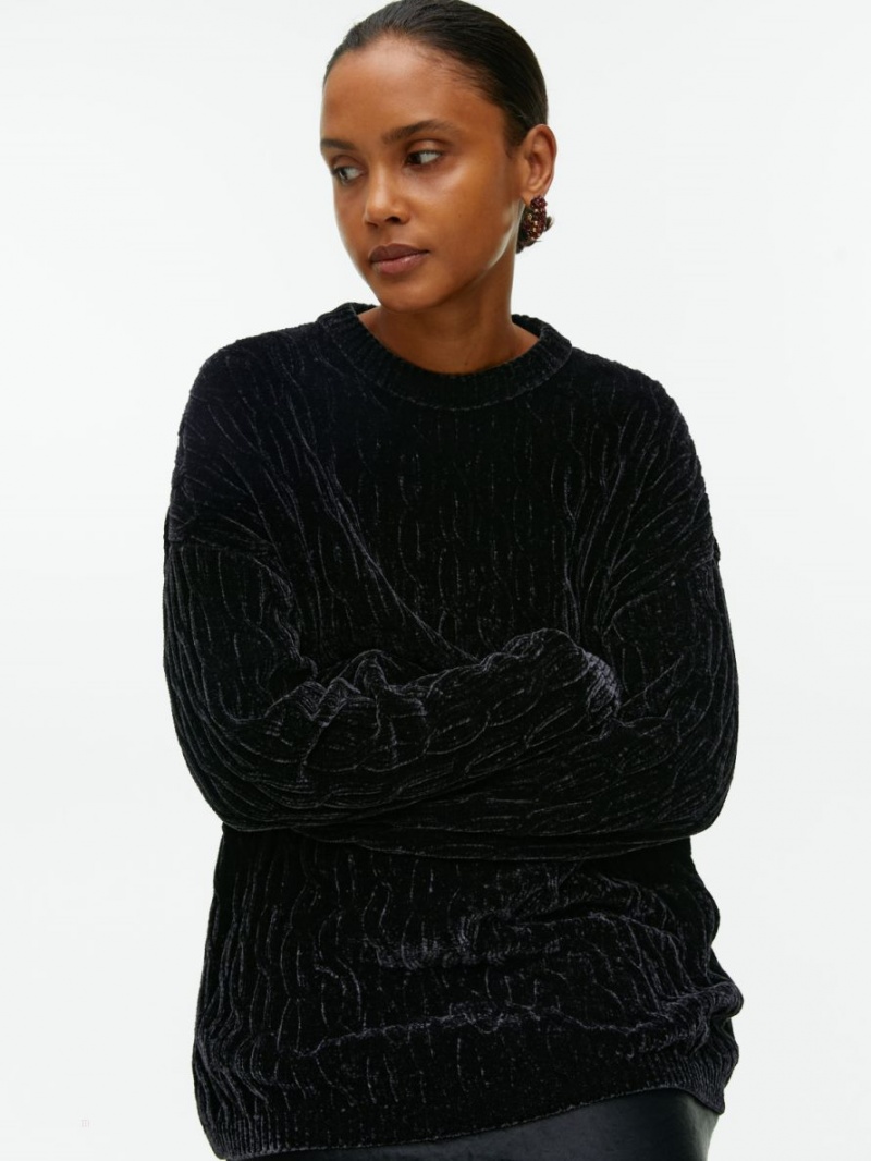 Pulover Arket Cable-Knit Chenille Dama Negrii | Romania-WVQU42167