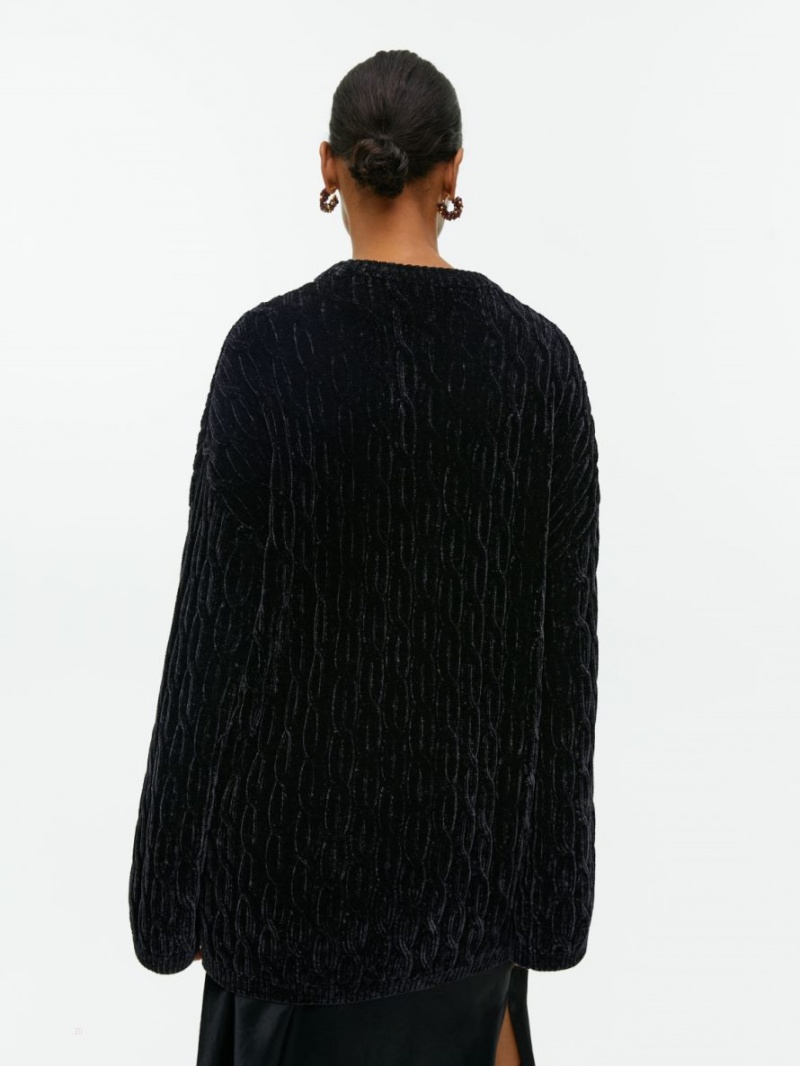 Pulover Arket Cable-Knit Chenille Dama Negrii | Romania-WVQU42167