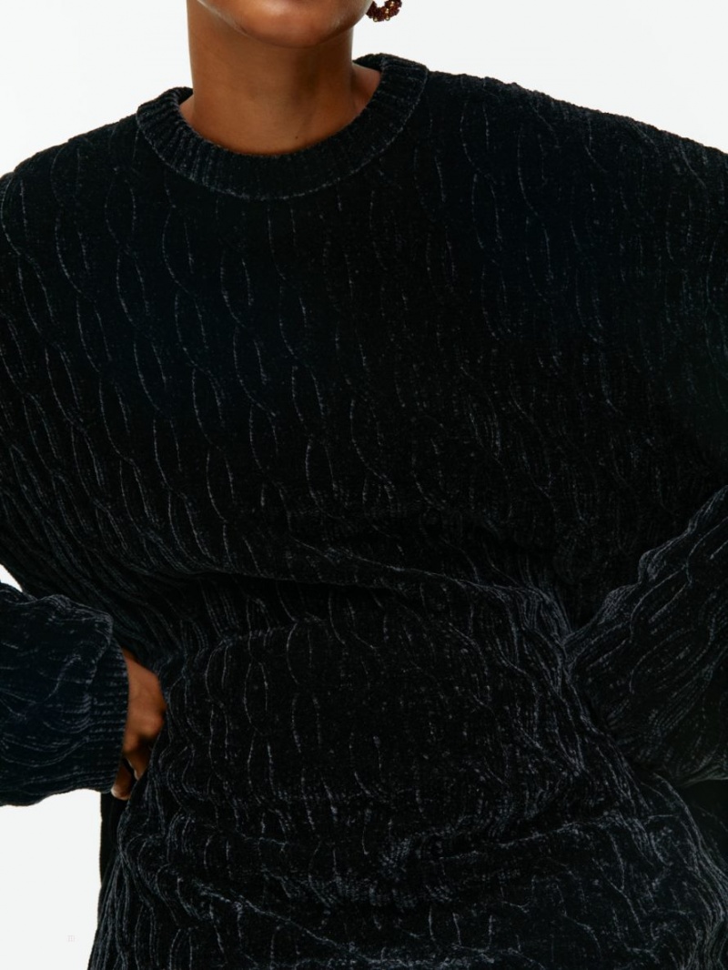 Pulover Arket Cable-Knit Chenille Dama Negrii | Romania-WVQU42167
