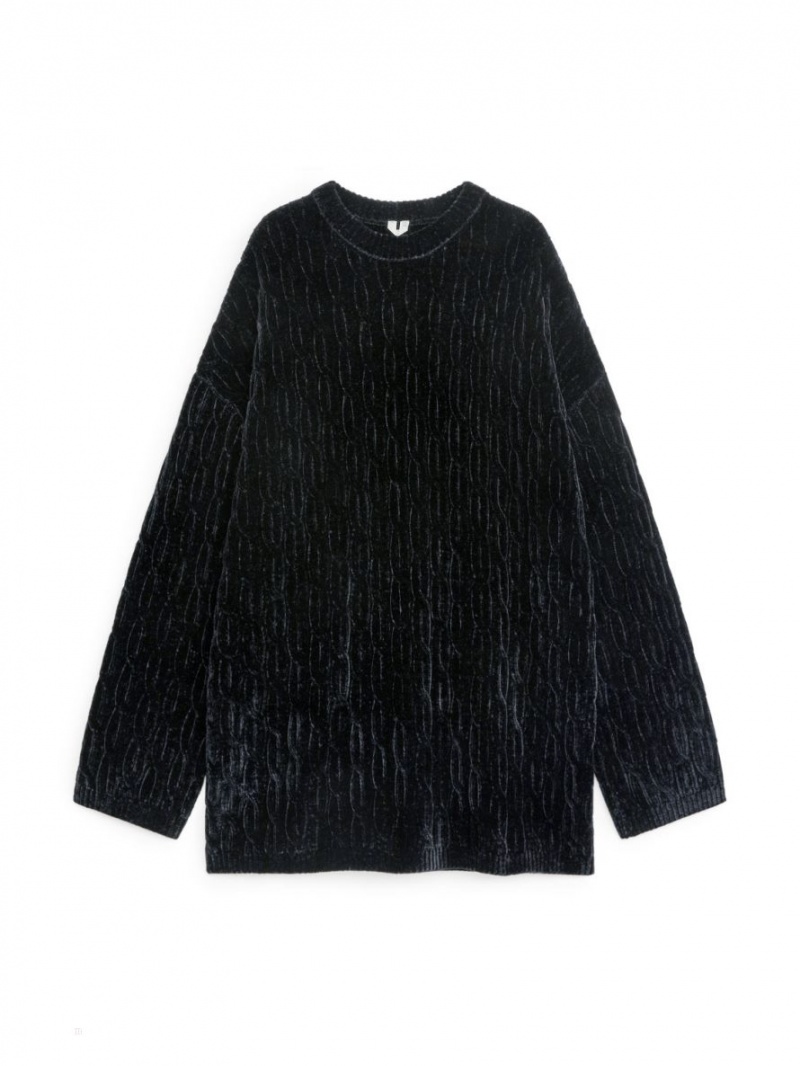 Pulover Arket Cable-Knit Chenille Dama Negrii | Romania-WVQU42167