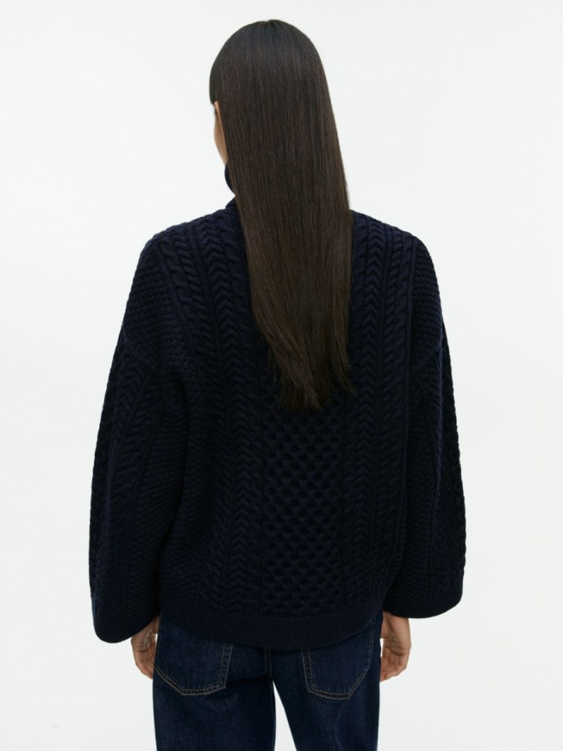 Pulover Arket Cable-Knit Lână Dama Albastri Inchis | Romania-BKGM18209