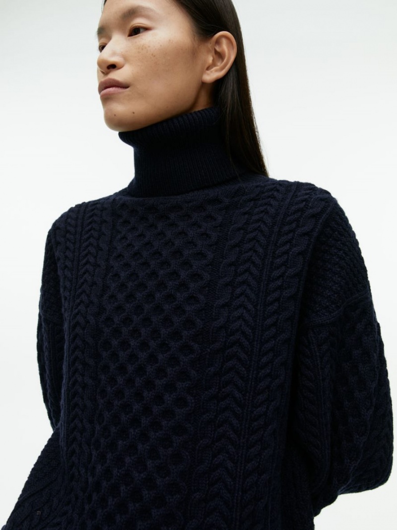 Pulover Arket Cable-Knit Lână Dama Albastri Inchis | Romania-BKGM18209
