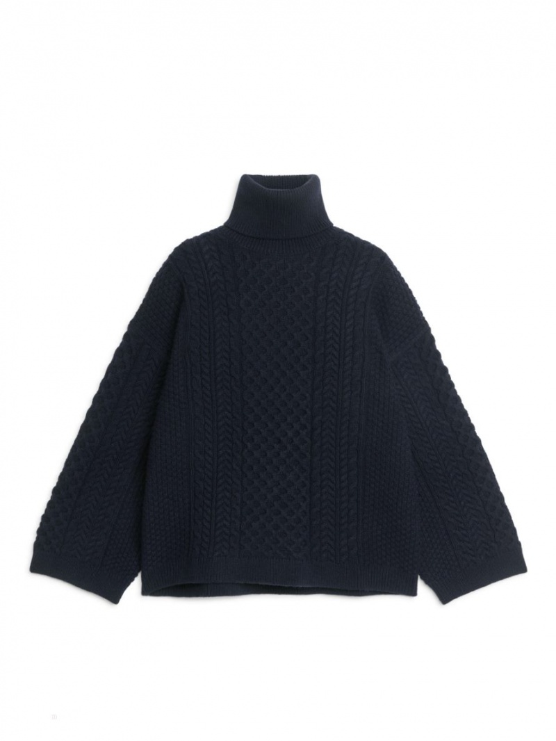 Pulover Arket Cable-Knit Lână Dama Albastri Inchis | Romania-BKGM18209