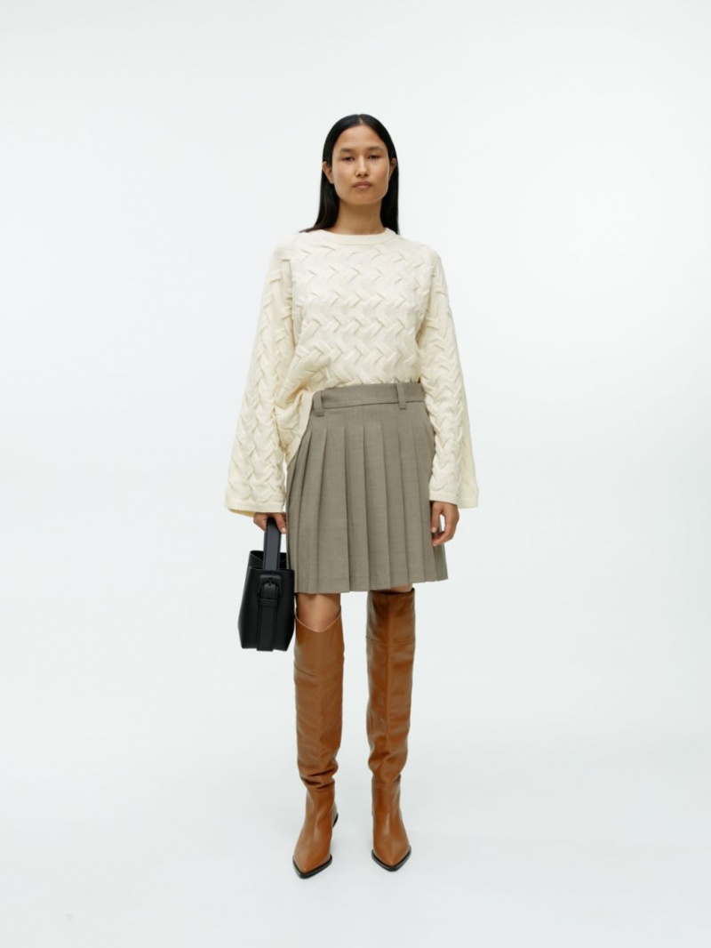Pulover Arket Cable-Knit Lână Dama Albi | Romania-XAFH73285