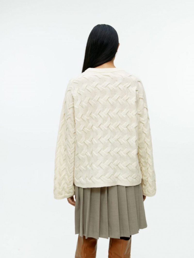 Pulover Arket Cable-Knit Lână Dama Albi | Romania-XAFH73285
