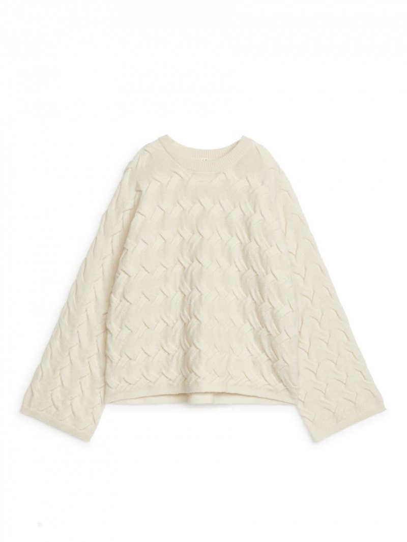 Pulover Arket Cable-Knit Lână Dama Albi | Romania-XAFH73285
