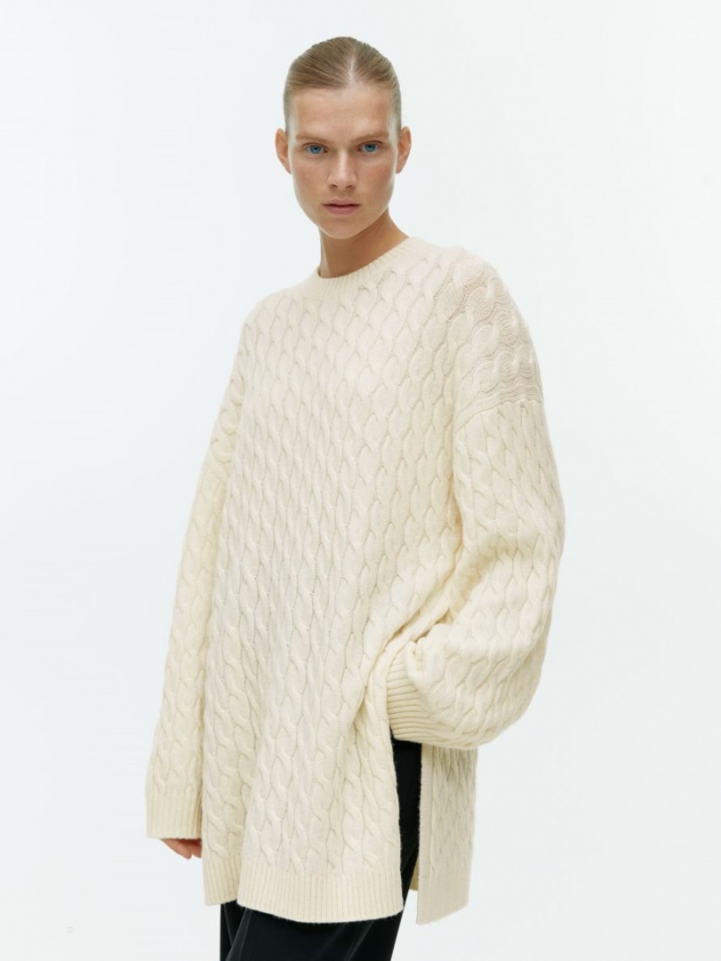 Pulover Arket Cable-Knit Lână Dama Albi | Romania-YMKS05983