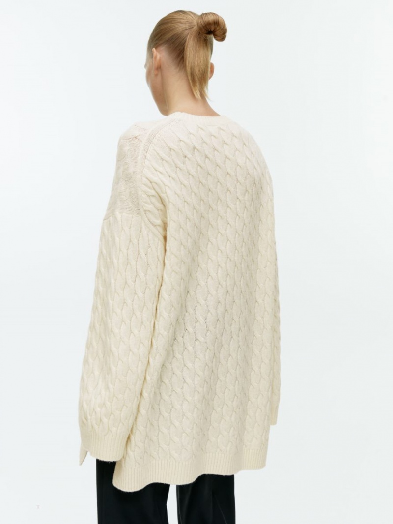 Pulover Arket Cable-Knit Lână Dama Albi | Romania-YMKS05983