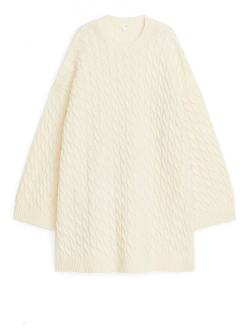 Pulover Arket Cable-Knit Lână Dama Albi | Romania-YMKS05983