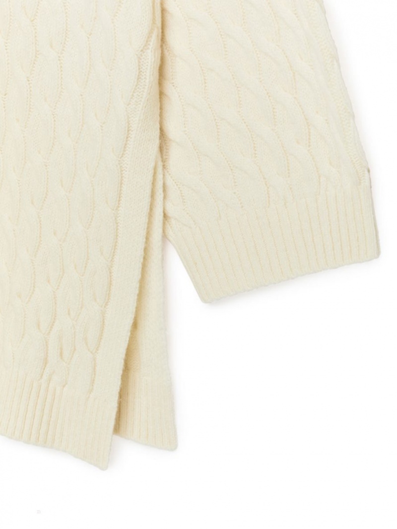 Pulover Arket Cable-Knit Lână Dama Albi | Romania-YMKS05983