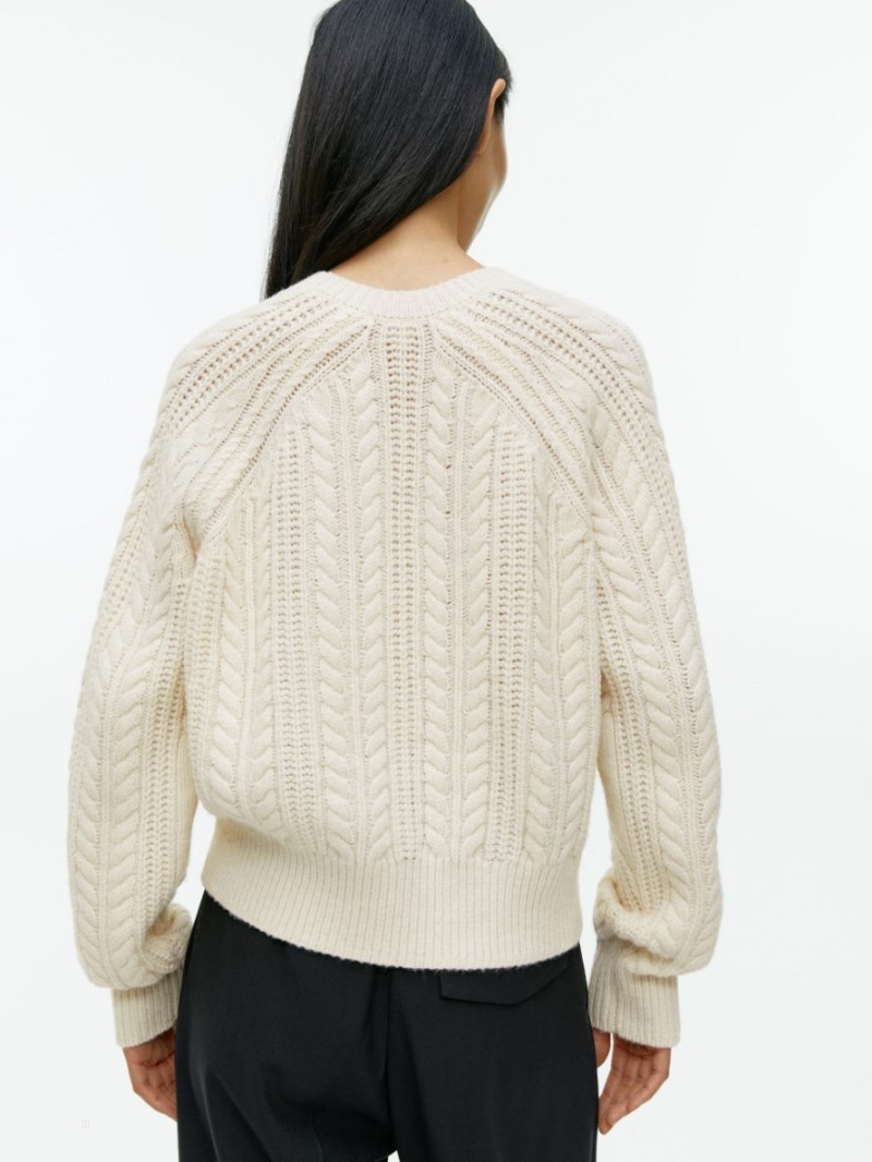 Pulover Arket Cable-Knit Lână Dama Albi | Romania-ZVLU58429