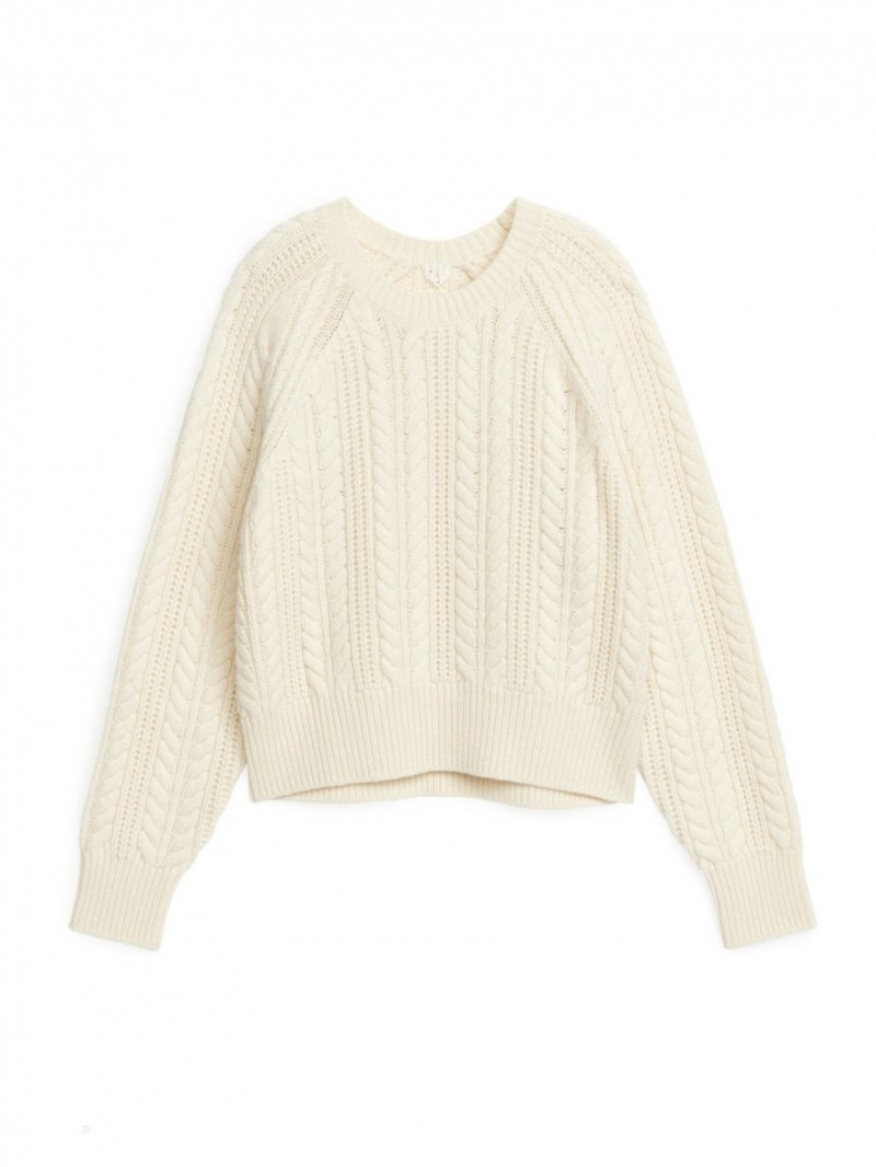 Pulover Arket Cable-Knit Lână Dama Albi | Romania-ZVLU58429