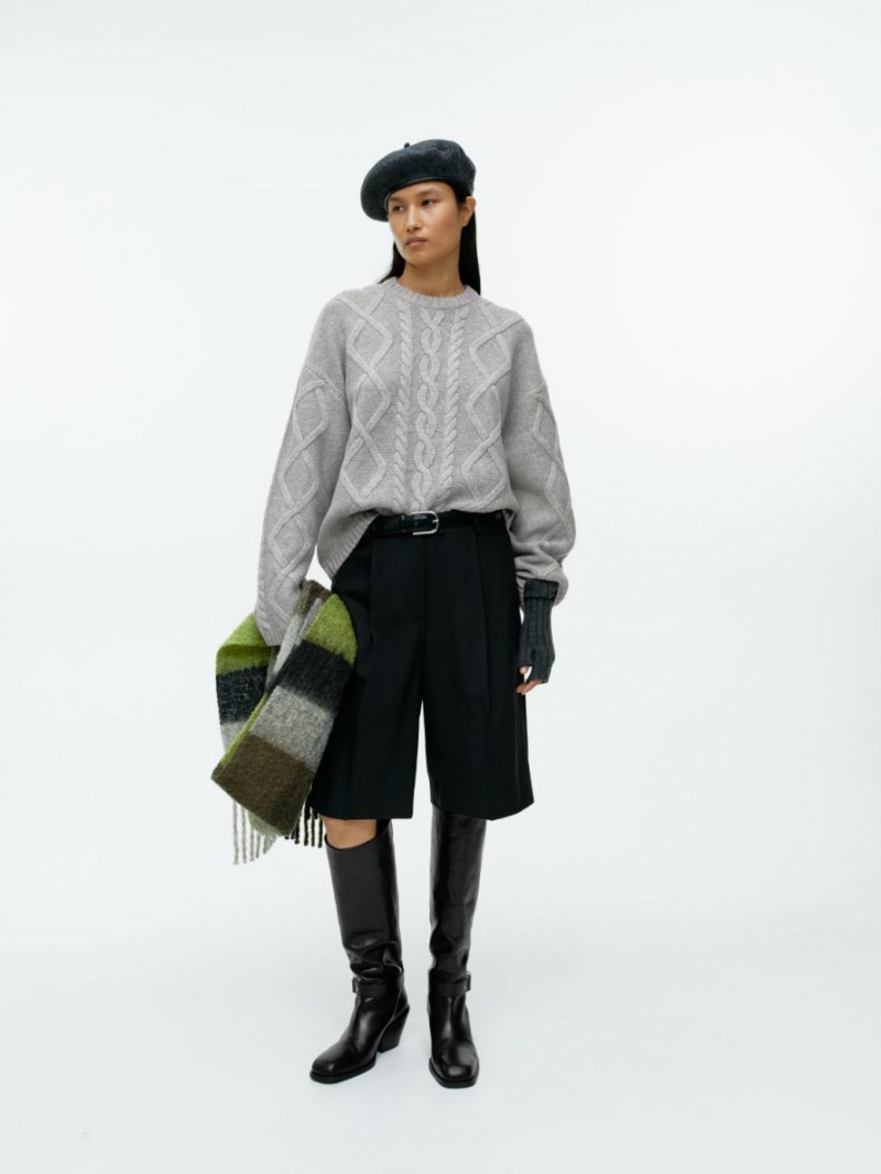 Pulover Arket Cable-Knit Lână Dama Gri | Romania-OXQK76089