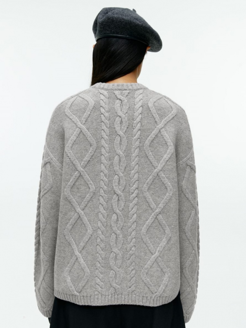Pulover Arket Cable-Knit Lână Dama Gri | Romania-OXQK76089
