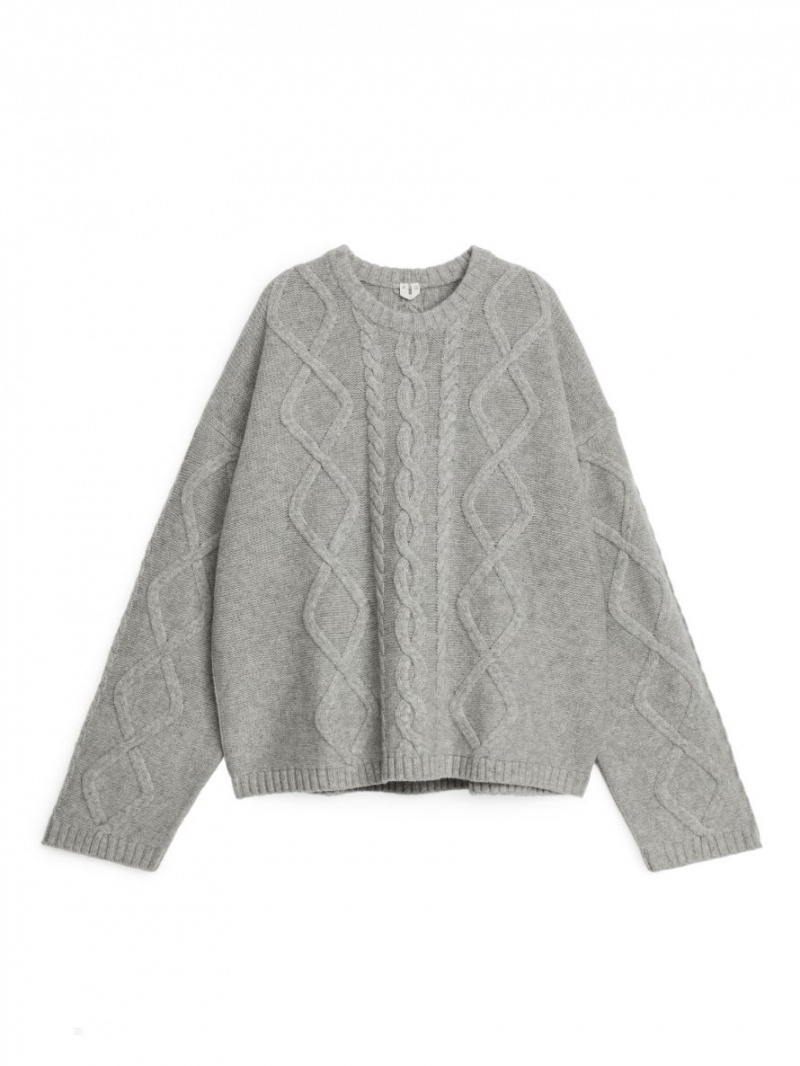 Pulover Arket Cable-Knit Lână Dama Gri | Romania-OXQK76089