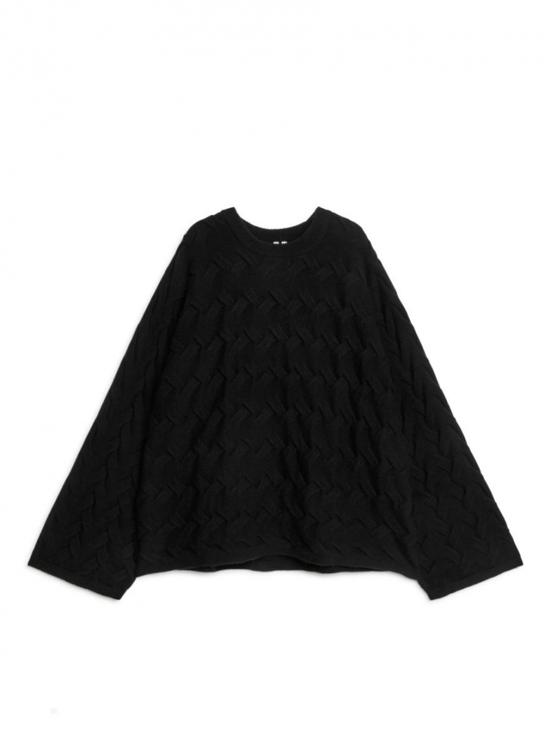 Pulover Arket Cable-Knit Lână Dama Negrii | Romania-DGXW35894