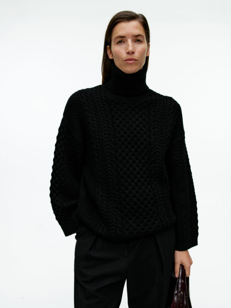 Pulover Arket Cable-Knit Lână Dama Negrii | Romania-SZFD06915