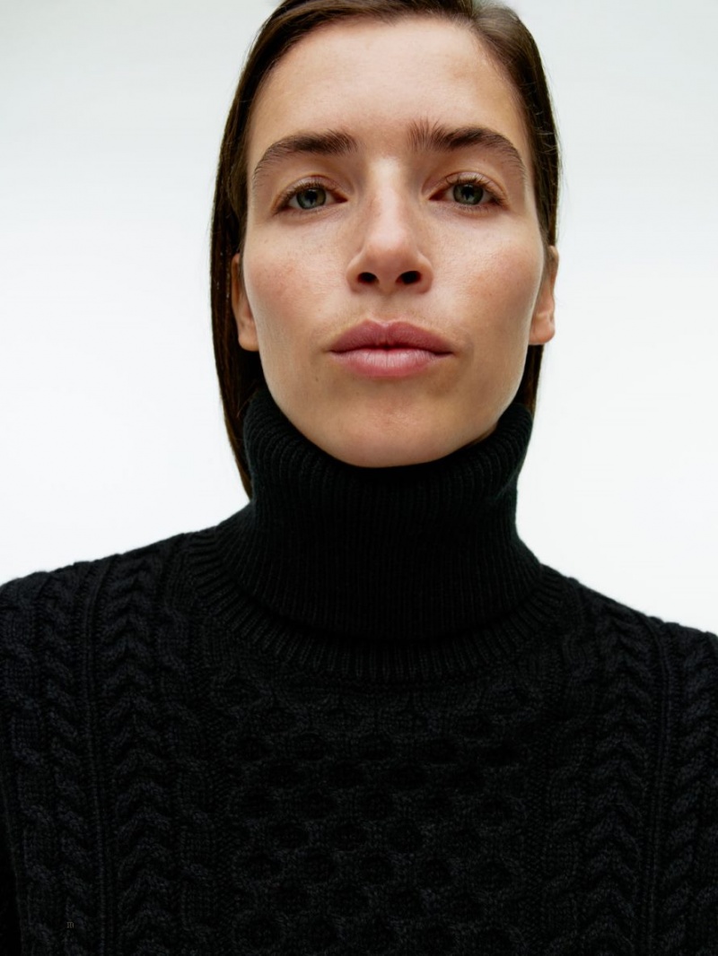 Pulover Arket Cable-Knit Lână Dama Negrii | Romania-SZFD06915