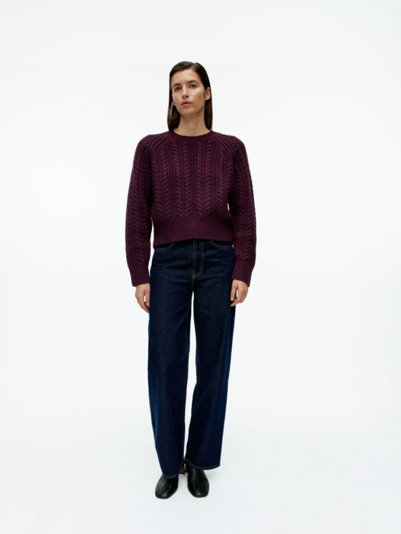 Pulover Arket Cable-Knit Lână Dama Rosii Inchis | Romania-NQAK81745