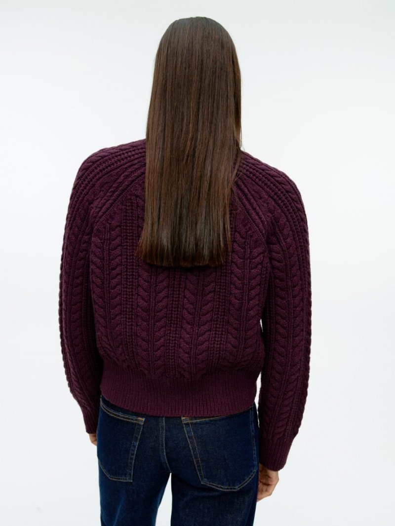 Pulover Arket Cable-Knit Lână Dama Rosii Inchis | Romania-NQAK81745