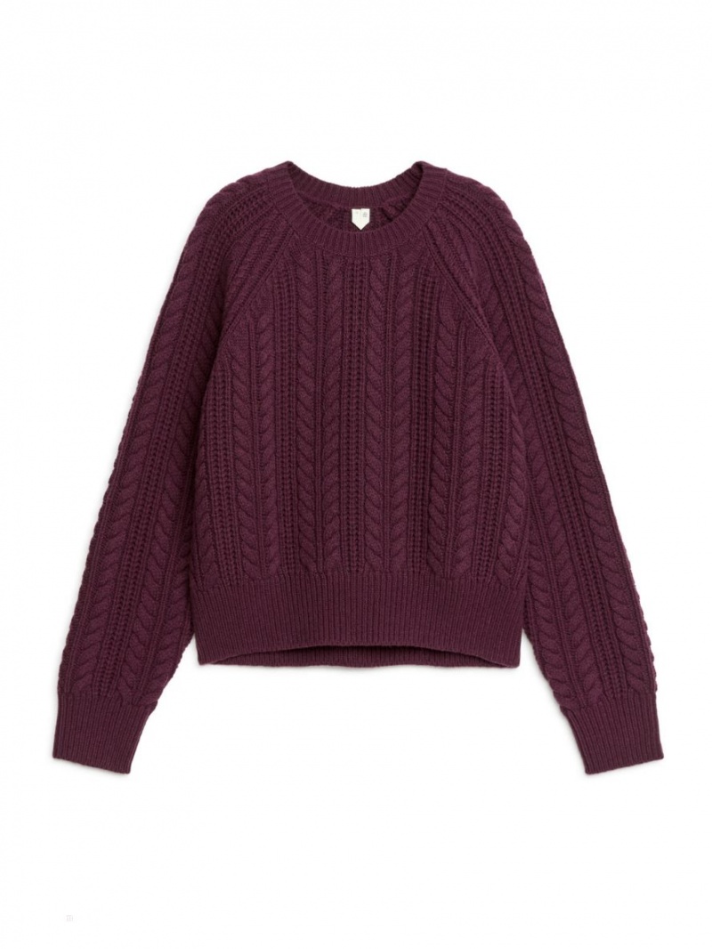 Pulover Arket Cable-Knit Lână Dama Rosii Inchis | Romania-NQAK81745