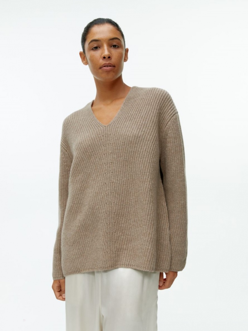 Pulover Arket Cashmere-Lână Dama Bej | Romania-XYAQ53627