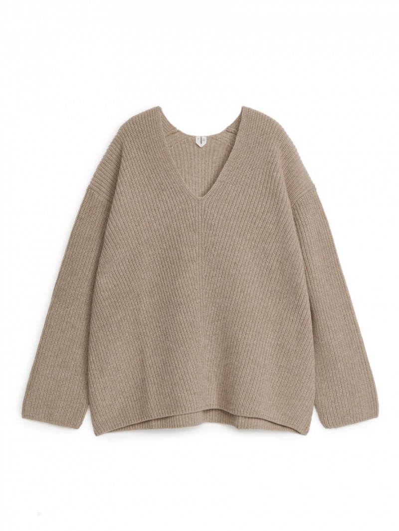 Pulover Arket Cashmere-Lână Dama Bej | Romania-XYAQ53627