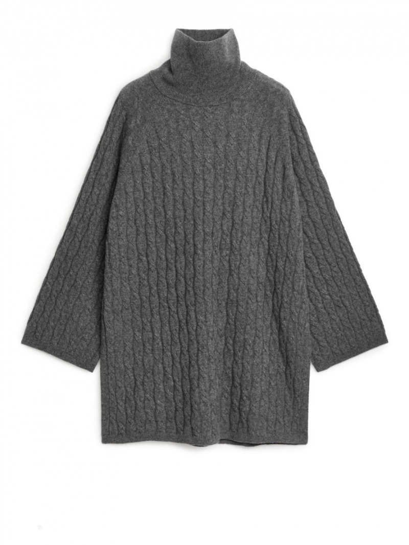 Pulover Arket Cashmere Cable-Knit Dama Gri | Romania-QRUS64782
