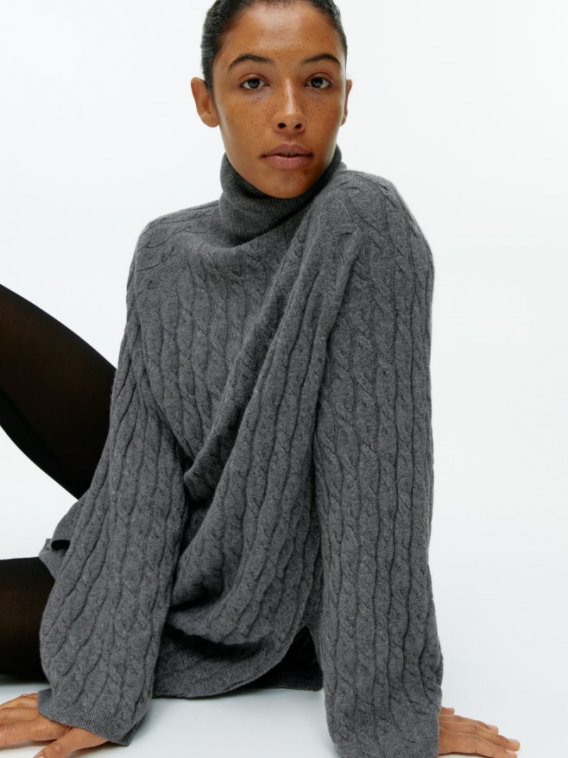 Pulover Arket Cashmere Cable-Knit Dama Gri | Romania-QRUS64782