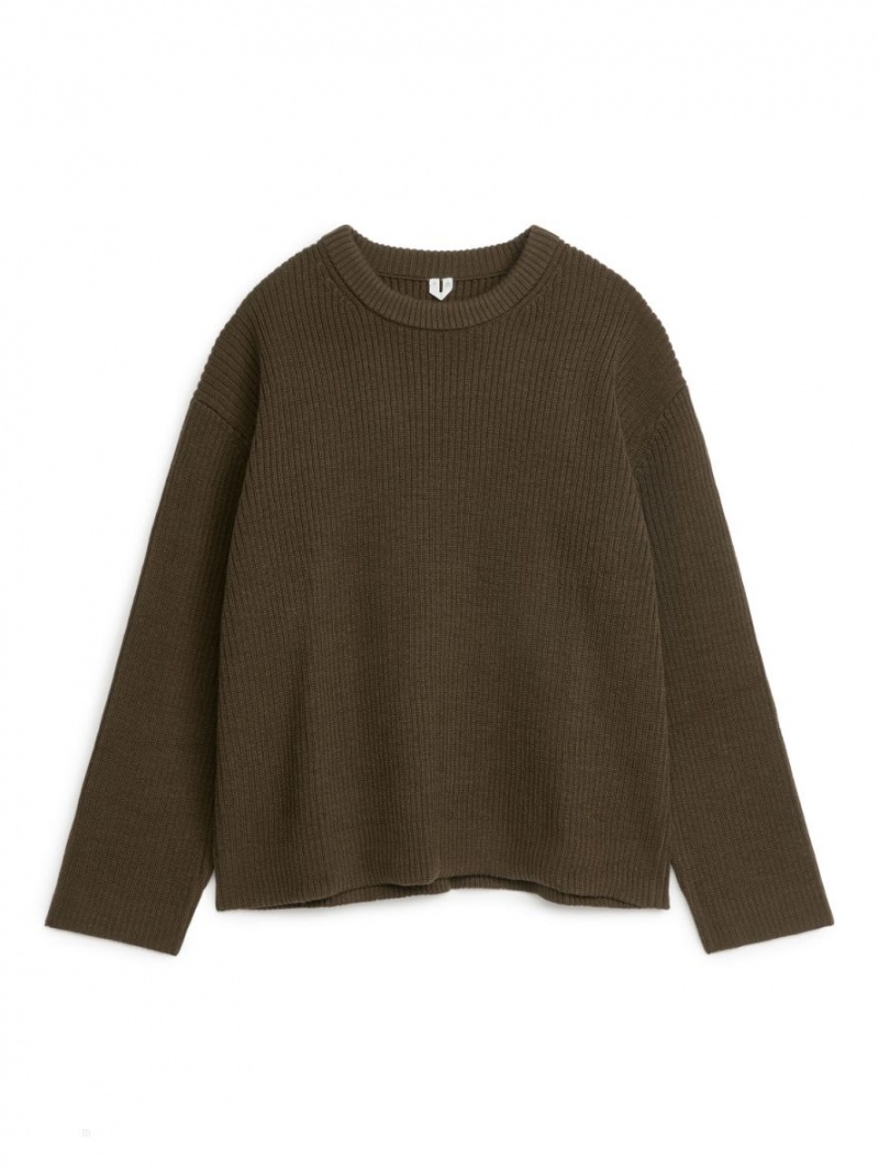 Pulover Arket Crew-Neck Lână-Blend Barbati Maro | Romania-IKEO05986