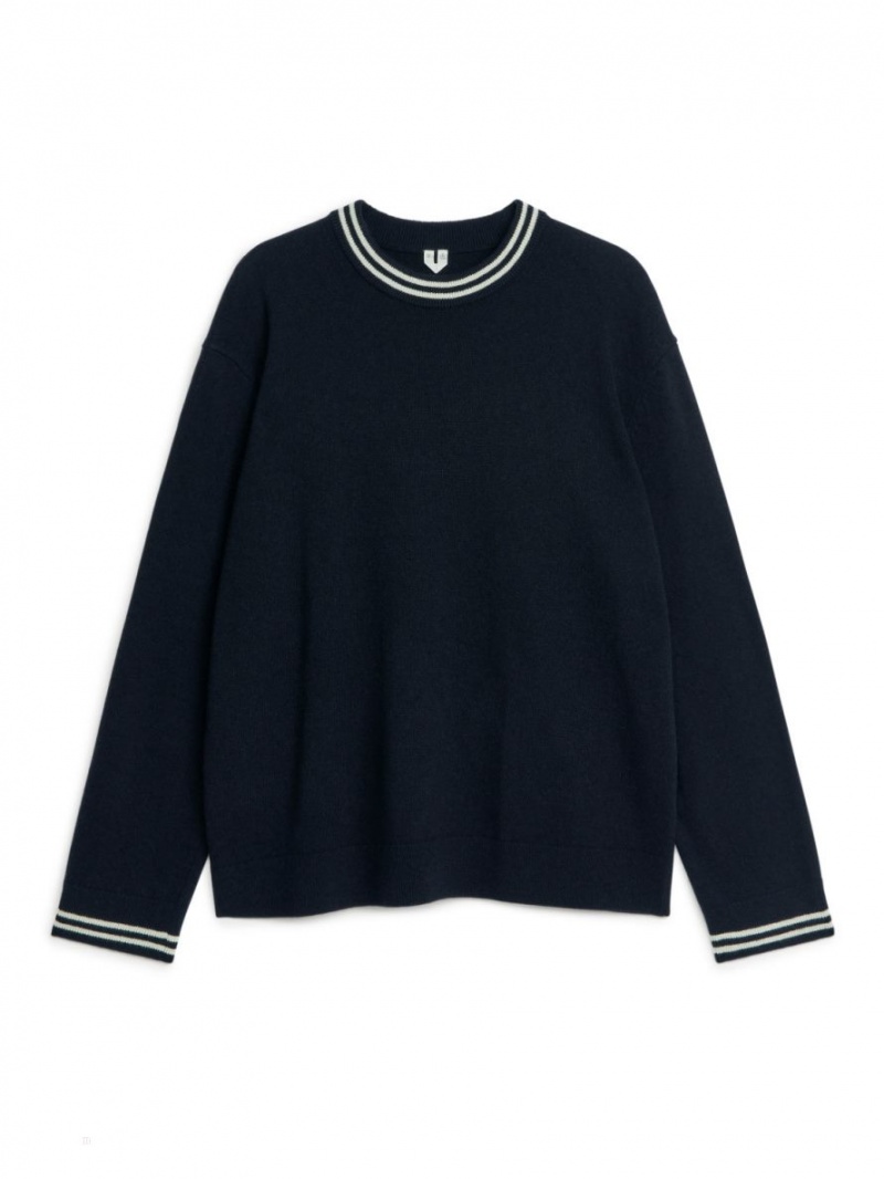 Pulover Arket Crew-Neck Lână Barbati Albastri Inchis | Romania-OTLS23496