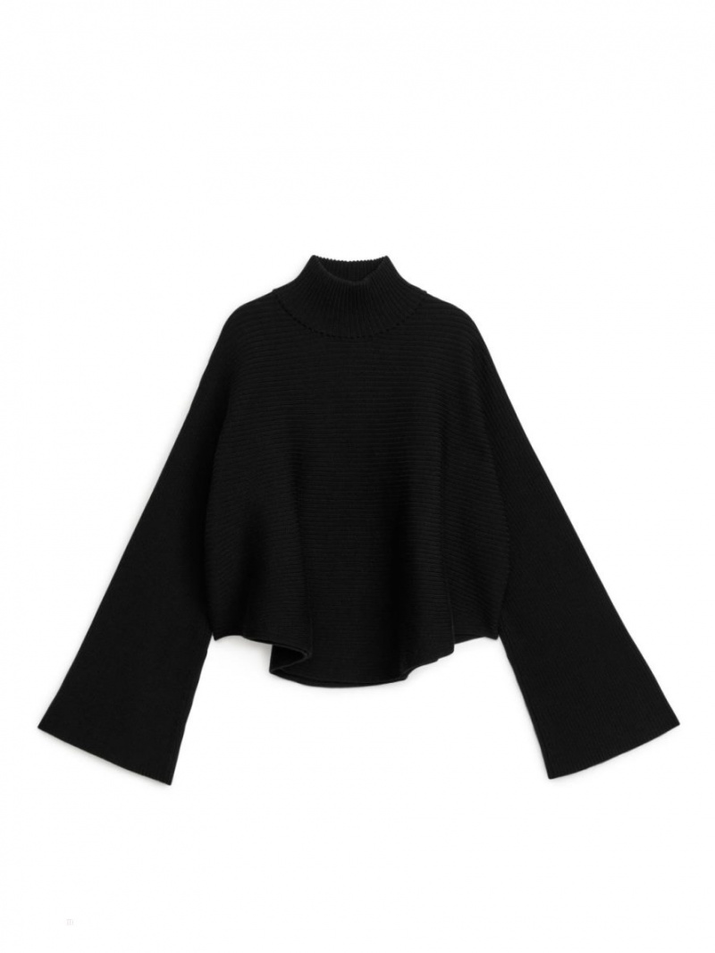 Pulover Arket Cropped Lână Bumbac Dama Negrii | Romania-PGEF01534