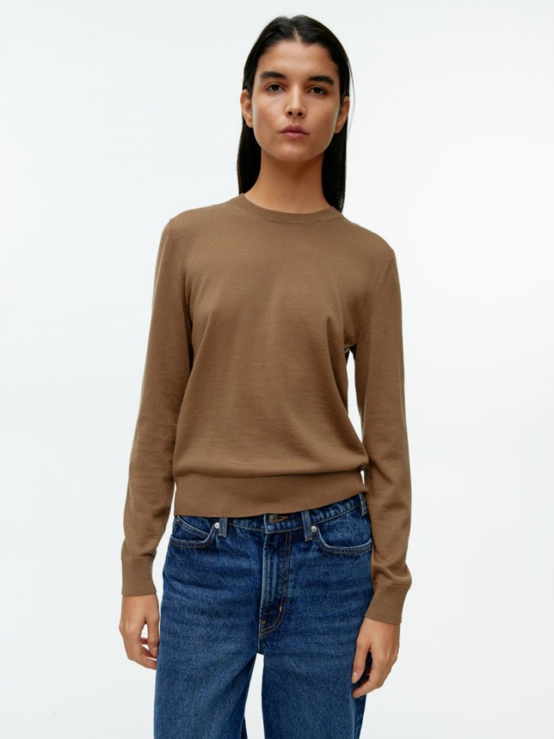Pulover Arket Fine-Knit Merino Dama Bej Inchis | Romania-JXUI51048