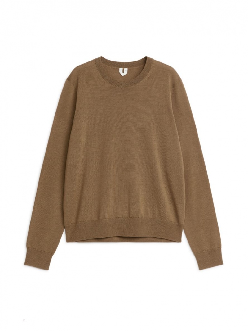 Pulover Arket Fine-Knit Merino Dama Bej Inchis | Romania-JXUI51048