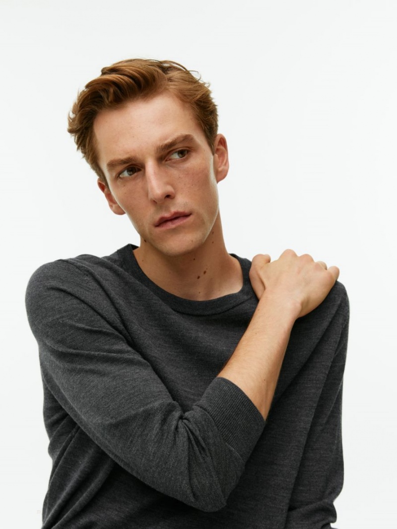 Pulover Arket Fine Knit Merino Barbati Gri Inchis | Romania-TMRN13946