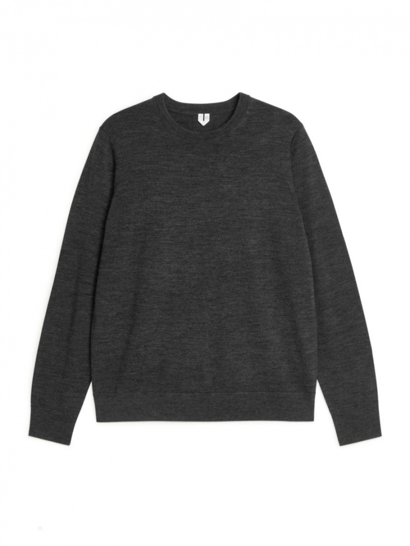 Pulover Arket Fine Knit Merino Barbati Gri Inchis | Romania-TMRN13946
