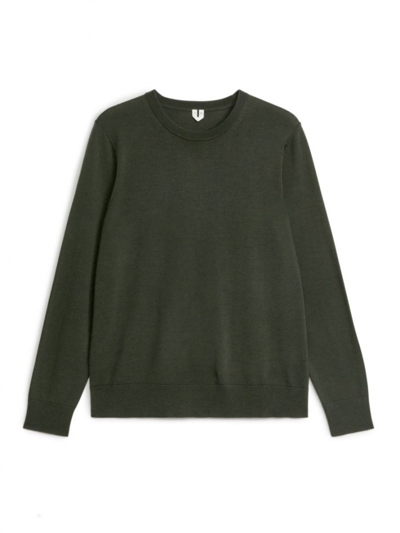Pulover Arket Fine Knit Merino Barbati Verzi Inchis | Romania-CRJK91352